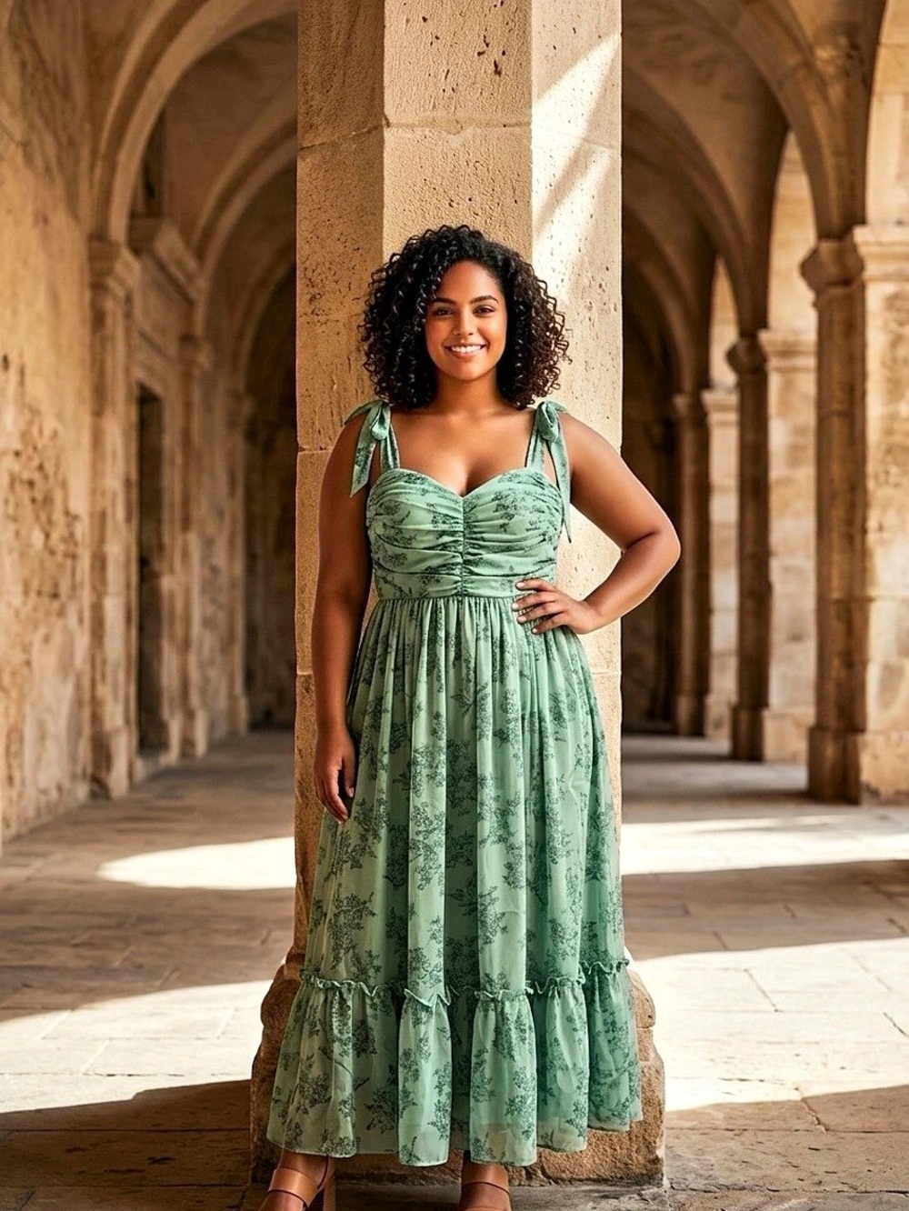 Floral Maxi Dress in Green - New